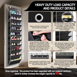 Over The Door Shoe Organizer 10 Tier Hanging Storage Rack Breathable Oxford Fabric For Shoes - Product Image 3
