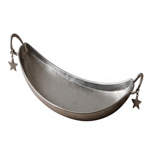 Custom Crescent Moon Silver Metal Serving <b>Tray</b> <b>Handle</b> Finish Platter <b>With</b> Star Accents Elegant Tableware For Wholesale Supply - Product Image 1