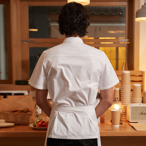 เชฟ Yibang เสื้อผ้าทำงานแขนสั้นระดับไฮเอนด์สำหรับผู้ชายร้านอาหารตะวันตกร้านเค้กโรงแรมแคนวาสสำหรับชุดครัว - Product Image 6