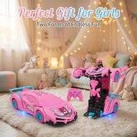 Voiture Robot Transformable Rose Personnalisée en Plastique à 4 Canaux avec Télécommande Sans Fil, Jouet Véhicule à Déformation à une Touche, Utilisation Intérieur-Extérieur