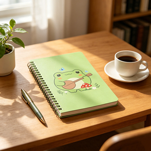 Cute Frog Playing Guitar Spiral <b>Notebook</b> Green Cover Printed Design A5 Size - Product Image 4