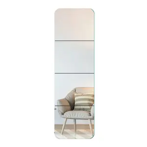 Квадратная полноразмерная настенная зеркальная плитка Безрамное самоклеящееся комбинированное HD туалетное зеркало