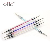 2022 haut de gamme 5 pièces multicolore strass acrylique poignée métal pointillage outils ensemble Double tête Point perceuse Nail Art brosse