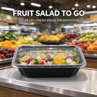 Boîte à emporter jetable en PP avec couvercle transparent à trous d'aération, anti-fuite, type bento, pour l'emballage de plats préparés en supermarché