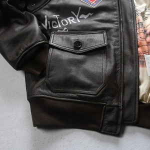 Tuta da volo Bomber Standard ricamata in vera pelle giacca da uomo <span class=keywords><strong>Casual</strong></span> Top Layer <span class=keywords><strong>abbigliamento</strong></span> in vacchetta - Product Image 6