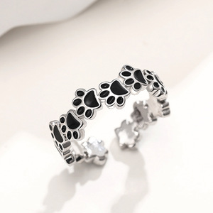 Anello con Zampa di Gatto in Metallo Elettroplaccato, Impronta di Zampa Smaltata, Gioiello da Dito Dolce e alla Moda per Uso Quotidiano Femminile - Product Image 2