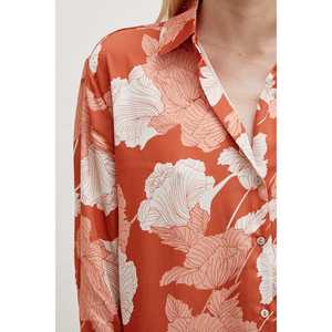 Camisa de Satén Vila para Mujer, Estampado Floral, Color Terracota, Cierre de Botones, Blusa Casual para Uso Diario - Product Image 4