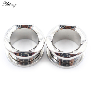 Alisouy 2 buah anting-anting tindik tubuh, anting-anting perenggang penyumbat lubang telinga berulir baja tahan karat - Product Image 6