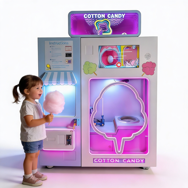 New Automatic Cotton Candy Self-Service Vending Machine Touch Screen Multiple Payment Options 1 Year Warranty Commercial Use