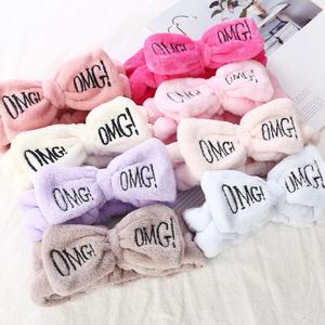 Bandeau de cheveux en peluche pour filles, Turban de maquillage, en nœud de lettres <span class=keywords><strong>OMG</strong></span>, accessoire de cheveux, vente en gros, - Product Image 3