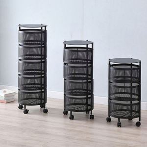 Kitchen Food Storage Organizer 5-layer Metal Space-saving Folding Shelf Multifunction Rotatable Design <b>Vegetable</b> Fruit Storage - Product Image 1