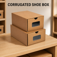 Boîte à chaussures en carton ondulé personnalisée, écologique, étanche, avec fenêtre transparente en PVC, empilable, anti-poussière, avec gaufrage