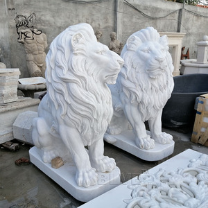 Hand Carved Western Style <strong>Life</strong> <strong>Size</strong> Garden Decoration White Marble <strong>Lion</strong> <strong>Statues</strong> for <strong>Sale</strong> - Product Image 2