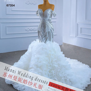 S0502L Nouvelle Robe de Mariée Élégante et Ajustée à Une Épaule, Ornée de Perles et de Traîne Argentée, Collection 2026 - Product Image 2