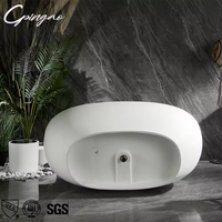 Baignoire autoportante moderne en résine de pierre/baignoire à surface solide/baignoire autoportante de grande taille de 63 pouces pour salle de bains