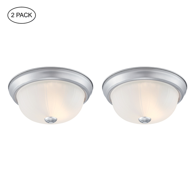Modern 2 Pcs Sliver Finish and Flush Mount White Frosted Glass Shade Ceiling Light