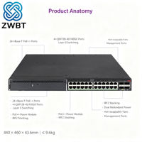 Commutateur réseau H3C S6520X-54HC-UPWR-EI POE SNMP VLAN QoS 28 ports 2,56 Tbps L3 en stock