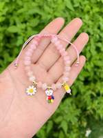 Bracelet ajustable en cuivre avec mini-breloques en émail en forme de crème glacée et perles de verre bleues, vente en gros pour cadeau