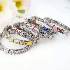 Pulsera de dijes italiana de acero inoxidable, elástica, DIY, con dijes de dibujos animados, a la moda - Product Image 1