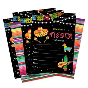 ZZ034 New May Mexican Fiesta Party Decoration Invitation Card 50 Pcs Double Printing Kid Party Supplier Ornament