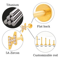 Hengsen ASTM F136 Titanium Ear Lobe Earrings CZ Heart Snake Cross Flat Back Stud Earring Cartilage Helix Labret Piercing Jewelry