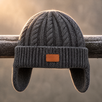 Bonnet en tricot torsadé en mélange de laine, classique, pour homme, doublé polaire, avec protège-oreilles, extensible et côtelé, en gros, stock disponible, faible MOQ, commande en vrac