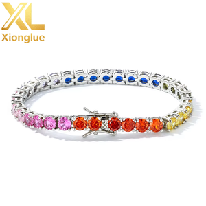 Customized Luxury Jewelry 18K Gold Plated Copper Natural Gemstone 24inches Hiphop Unisex Sapphire <b>Ruby</b> Tennis <b>Necklace</b> - Product Image 6