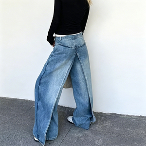 Huanqiu Denim – <span class=keywords><strong>Jean</strong></span> large et ample, porté deux façons (avant/arrière), séchage rapide, style streetwear, coupe amincissante, deux pièces, pour <span class=keywords><strong>femme</strong></span> - Product Image 2