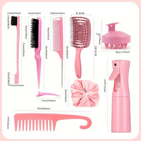 Kit de coiffure 9 pièces avec brosse plate, peigne à dents larges, peigne à queue de rat, pinces à cheveux, flacon pulvérisateur, chouchou OEM ODM