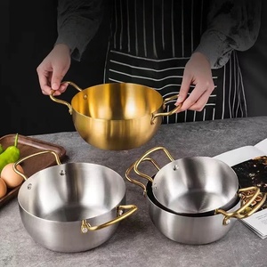 Olla para Ramen de Acero Inoxidable, Diseño Coreano, con Dos Asas Doradas, Apta para Lavavajillas, Gran Capacidad, para Restaurante y Uso Doméstico - Product Image 3