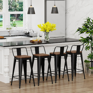 Ensemble JBD-9 <span class=keywords><strong>de</strong></span> <span class=keywords><strong>4</strong></span> tabourets <span class=keywords><strong>de</strong></span> <span class=keywords><strong>bar</strong></span> <span class=keywords><strong>de</strong></span> 30 pouces avec siège en <span class=keywords><strong>bois</strong></span> et dossier bas chaises <span class=keywords><strong>de</strong></span> <span class=keywords><strong>bar</strong></span> en métal noir mat au design moderne pour <span class=keywords><strong>bar</strong></span> à la maison - Product Image 5