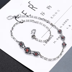 Wholesale S925 <b>Silver</b> Trendy Retro Fashion <b>Necklace</b> for Women Link Chain with <b>Rose</b> Flower and Zircon Stone - Product Image 6
