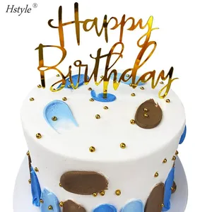 お誕生日おめでとうケーキトッパーゴールドアクリル耐久性のある多用途ケーキトッパー、フォトブース小道具用バースデーケーキPQ251