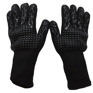 Guantes de horno ignífugos personalizados de fábrica, guantes de goma de seguridad de cuero resistentes al calor para barbacoa de mano, guantes para parrilla de jardinería para parrilla Premium - Product Image 6