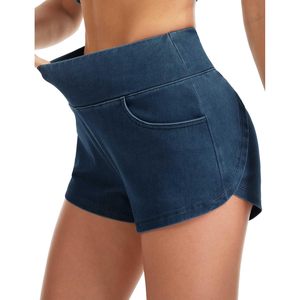 FOXA Short en jean taille haute pour femme, fente latérale asymétrique avec poches, extensible, respirant - Product Image 3