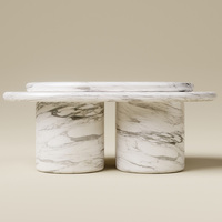 Table basse gigogne en marbre Arabescato avec base cylindrique et plateau ovale surélevé, table centrale en pierre pour salon, maison de rêve