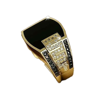 Bague pour homme en argent massif avec large face ornée de diamants noirs, moissanite, rubis et perles taillées, ensemble de joaillerie fine et élégante en or 14 carats