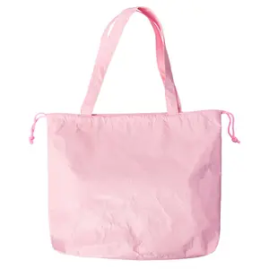 Eco-friendly lightweight pink drawstring bag with tote for shopping