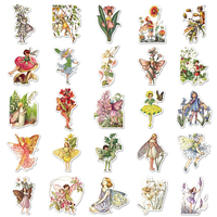 50 Pegatinas de PVC Vintage con Diseño de Hadas y Flores para Decorar Fundas de Teléfono, Cuadernos y Maletas, Resistentes al Agua