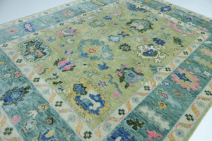 Alfombra de Lana Hecha a Mano de Primera Calidad, Diseño Floral Oushak en Verde Suave, Varios Tamaños, Decoración de Interiores - Product Image 5