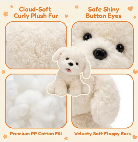 Peluche Interattivo di Cucciolo Bichon con Testa Inclinabile, Brillante e Adorabile, Imbottito in Cotone PP, Canta e Parla - Product Image 6