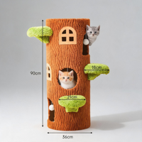Tour pour chat 3D en forme de tronc d'arbre, 90 cm, moderne, classique, écologique, pliable, facile à assembler, extra haute, 3 marches en forme de champignon, en pin de luxe
