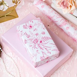 Yarcony Pink Floral Gift Wrap 17 In X 16.5 Ft Art <b>Paper</b> Vintage Toile Design For Birthday Wedding Mother's Day - Product Image 6