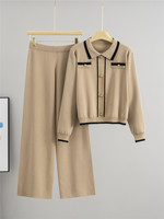 Ensemble tricoté pour femme, nouveau style automne, haut à manches longues boutonné, pantalon large taille haute et pull