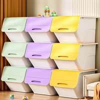 Boîte de rangement moderne à couvercle rabattable pour enfants PP divers bacs de rangement anti-poussière ouverture frontale pour collations poupée livres salon