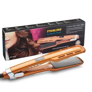 Suttik NK-8659 एलसीडी पेशेवर 450 डिग्री बाल straightener सिरेमिक कोट नारंगी सोने के रंग फ्लैट बाल लोहा straightener