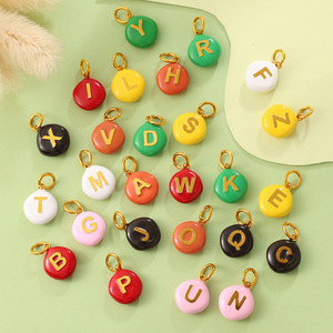 Colgante de cuentas con letras de bloques de color Dopamina, redondo de acero inoxidable, accesorio de joyería DIY para pulseras y collares - Product Image 1