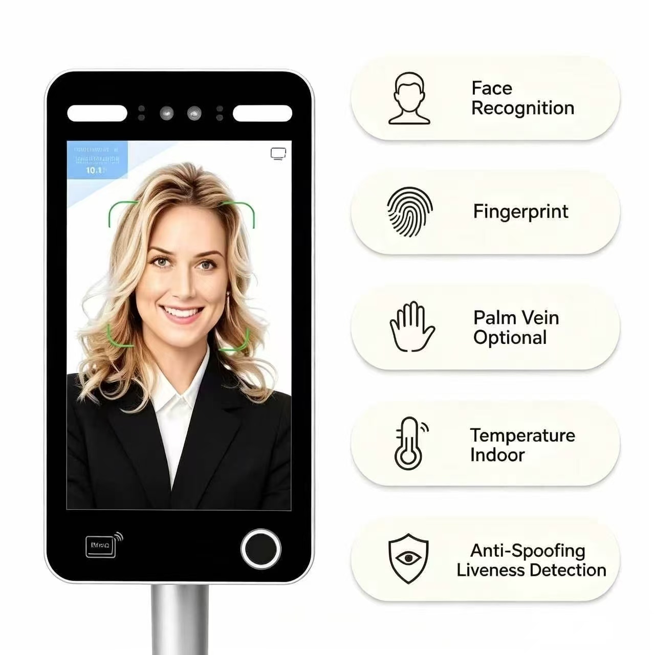Face And Palm Recognition Attendance Machine 10.1 Inch Android Touch Screen Terminal Anti-Spoofing Access Control For Office Gym · image 2