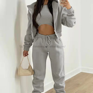 Women's 3- Piece Set Long <b>Pants</b> <b>Padded</b> Sweatshirt Hooded Solid Color Casual Suit Fashion - Product Image 4