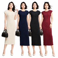 En stock, robe midi droite Miyake vintage élégante et minimaliste, plissée, coupe ajustée, pour femme, en crêpe, sans plis, taille unique